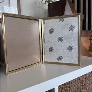 Vintage Hinged Double Metal Picture Frame Brass Gold Filigree Mid Century Retro